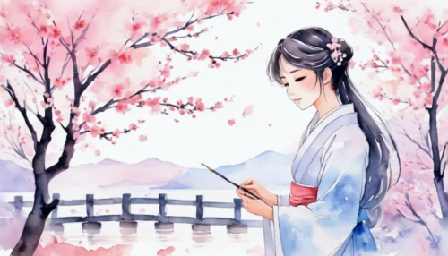 watercolor background,plum blossoms,japanese sakura background,japanese floral background,japanese art,sakura background,the cherry blossoms,plum blossom,flower painting,takato cherry blossoms,hanbok,chinese art,watercolor women accessory,geisha girl,watercolor painting,oriental painting,mukimono,watercolor tea,watercolor,kimono