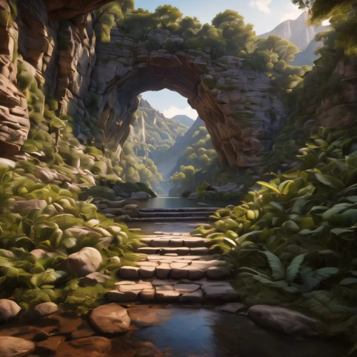 dragon bridge,devil's bridge,stone bridge,mountain spring,meteora,ravine,pathway,scenic bridge,valley,natural arch,fantasy landscape,rock bridge,hangman's bridge,el arco,hiking path,rock arch,background with stones,the mystical path,green valley,mountain world,Photography,General,Natural