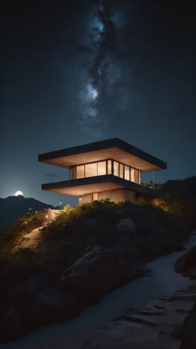dunes house,beach house,mid century house,sky space concept,house in mountains,render,cubic house,3d rendering,dune ridge,house in the mountains,the cabin in the mountains,3d render,modern house,beachhouse,modern architecture,lonely house,archidaily,nightscape,night light,nightlight,Photography,Fashion Photography,Fashion Photography 01