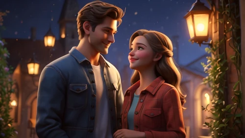 clove garden,romantic scene,twilight,romantic portrait,romantic look,honeymoon,twiliight,cg artwork,flightless bird,scene lighting,cute cartoon image,vintage boy and girl,romantic night,romantic meeting,beautiful couple,tangled,fairy tale icons,a fairy tale,young couple,bokeh hearts