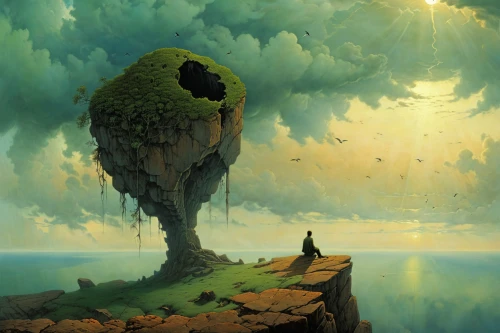 mushroom landscape,mushroom island,floating island,fantasy landscape,floating islands,fantasy picture,fantasy art,tree mushroom,world digital painting,bird kingdom,island suspended,tree house,swampy landscape,an island far away landscape,sci fiction illustration,old earth,cloud mushroom,alien planet,terraforming,other world,Photography,Artistic Photography,Artistic Photography 14