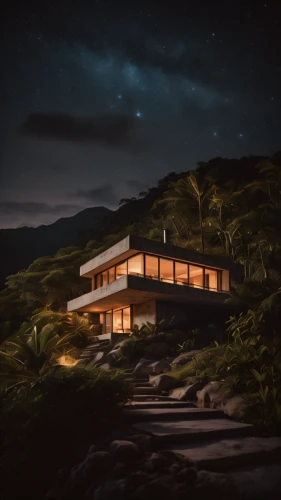 dunes house,mid century house,beach house,house by the water,tropical house,house in mountains,render,house in the mountains,modern house,lonely house,3d rendering,beachhouse,nightscape,3d render,cubic house,the cabin in the mountains,night light,luxury home,nightlight,night glow,Photography,General,Cinematic