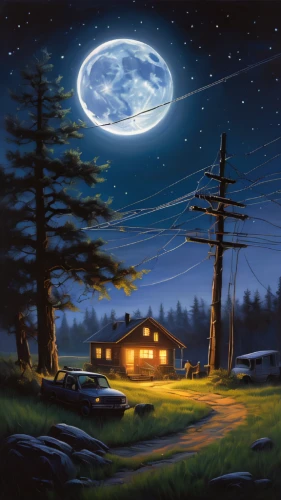 night scene,moon car,earth station,world digital painting,sci fiction illustration,moonlit night,home landscape,futuristic landscape,space art,lunar prospector,lunar landscape,fantasy picture,night image,blue moon,landscape background,earth rise,starry night,astronomy,the night sky,moonshine,Illustration,Realistic Fantasy,Realistic Fantasy 03