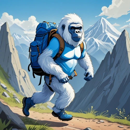 mountain guide,yeti,gorilla,hiker,silverback,ski mountaineering,mountain climber,mountaineer,mountain fink,mountaineering,everest,mountain climbing,mountain rescue,mountain hiking,ape,kong,karakoram,gorilla soldier,high-altitude mountain tour,king ortler,Illustration,Paper based,Paper Based 27