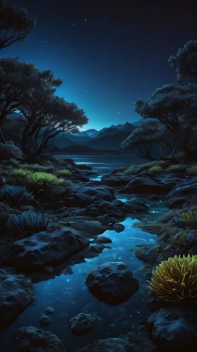 underwater landscape,fantasy landscape,underwater background,lunar landscape,ocean floor,cartoon video game background,sea landscape,sea night,ocean underwater,an island far away landscape,swampy landscape,bioluminescence,waterscape,underwater oasis,moonlit night,landscape background,tidal marsh,ocean background,coral reefs,mermaid scales background,Photography,General,Natural