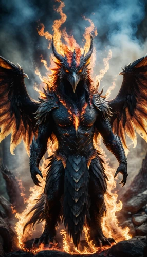 garuda,fire angel,gryphon,black dragon,dark angel,firebird,flame spirit,fire background,dragon fire,the archangel,pillar of fire,griffin,angel of death,dark-type,king of the ravens,archangel,corvin,daemon,black angel,fire devil,Photography,General,Cinematic