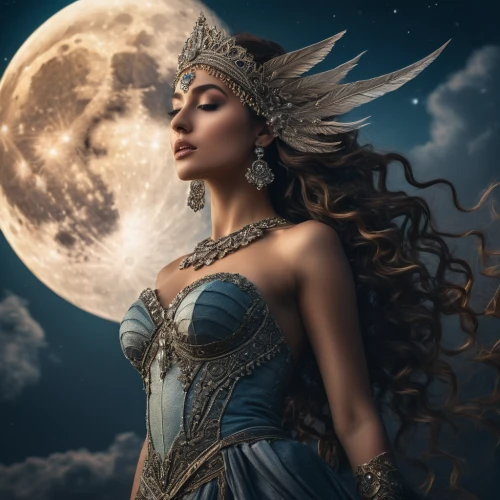 queen of the night,fantasy woman,fantasy picture,fantasy art,fairy queen,blue moon rose,sorceress,faery,faerie,moonlit,moonbeam,the enchantress,fantasy portrait,blue enchantress,moonlit night,lady of the night,celestial body,moon phase,moon and star background,moonflower,Photography,General,Fantasy