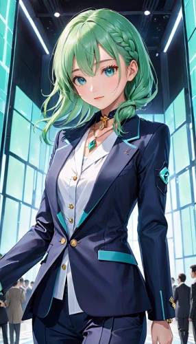 emerald,umiuchiwa,alm,business angel,wiz,medusa,vocaloid,erika,business woman,medusa gorgon,magna,navy suit,goddess of justice,business girl,eris,marina,minerva,sanya,portrait background,ceo,Anime,Anime,Realistic