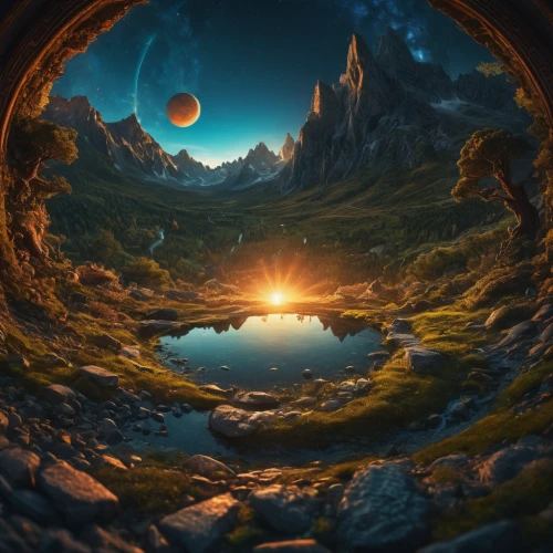 fantasy landscape,little planet,stargate,porthole,parallel worlds,fantasy picture,portals,alien planet,alien world,mirror of souls,tiny world,wormhole,window to the world,3d fantasy,terraforming,hobbiton,world digital painting,keyhole,virtual landscape,dream world,Photography,General,Fantasy