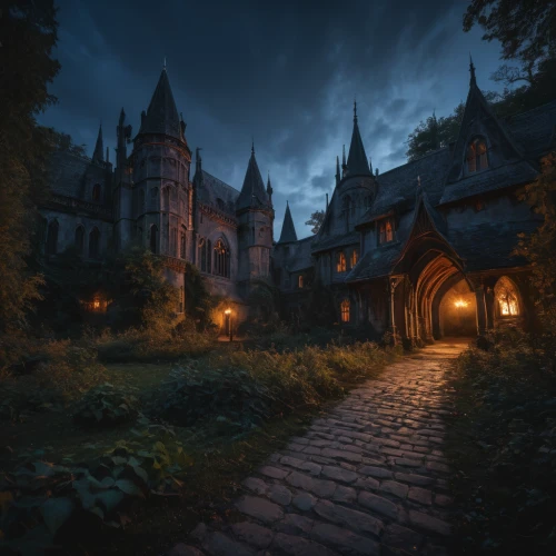 witch's house,hogwarts,gothic architecture,haunted cathedral,fairy tale castle,witch house,haunted castle,fairy tale,fairytale castle,fairytale,a fairy tale,gothic style,fantasy landscape,medieval street,gothic,fantasy picture,castle of the corvin,the haunted house,dark gothic mood,3d fantasy,Photography,General,Fantasy