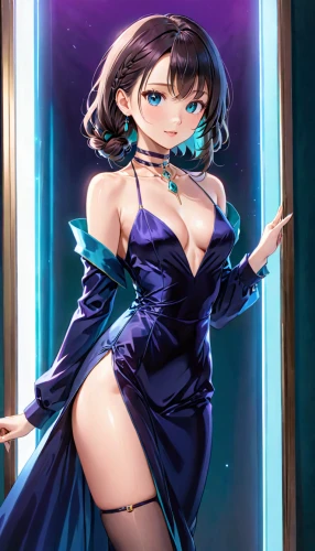 烧乳鸽,fuki,velvet,neo-burlesque,jasmine blue,honmei choco,sapphire,piko,kotobukiya,mukimono,cyan,lady of the night,blue dress,diamond background,cyber glasses,violet,queen of the night,elza,lechona,burlesque,Anime,Anime,Realistic