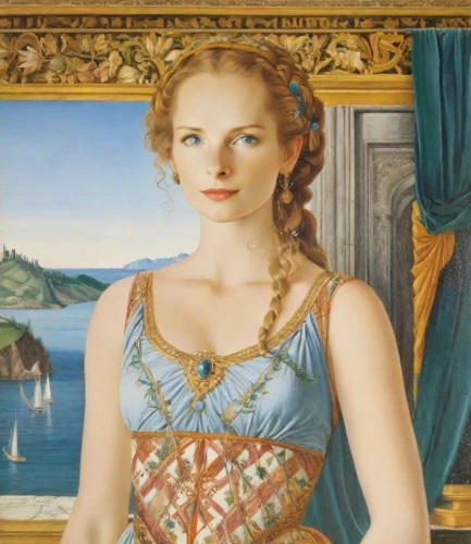 emile vernon,botticelli,portrait of a girl,mona lisa,girl with bread-and-butter,meticulous painting,the mona lisa,orsay,portrait of a woman,woman holding pie,girl in a historic way,aphrodite,vintage art,italian painter,cepora judith,woman with ice-cream,portrait of christi,young woman,classical antiquity,barberini