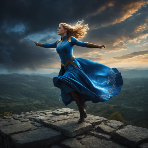 celtic woman,little girl in wind,leap for joy,photo manipulation,gracefulness,digital compositing,flying girl,blue enchantress,photoshop manipulation,fantasy picture,image manipulation,girl in a long dress,whirling,conceptual photography,photomanipulation,blue dress,leap of faith,mystical portrait of a girl,twirl,a girl in a dress,Photography,General,Fantasy