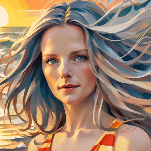 world digital painting,fantasy portrait,digital painting,beach background,girl on the dune,girl portrait,sun and sea,sea beach-marigold,the wind from the sea,cg artwork,digital art,portrait background,sun,romantic portrait,surfer hair,vector art,fantasy art,girl on the river,vector illustration,sea breeze