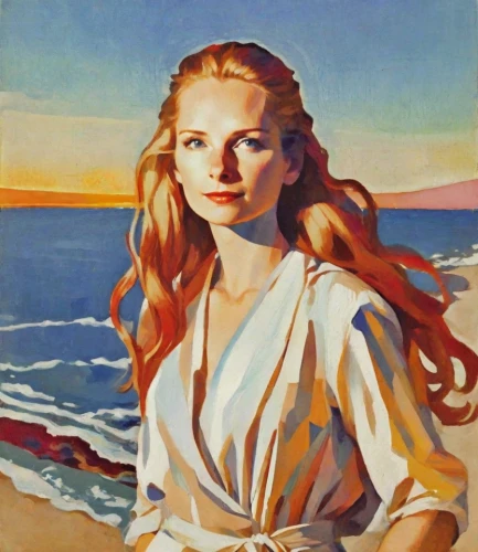 maureen o'hara - female,the sea maid,aegean,girl on the dune,aegean sea,girl-in-pop-art,1940 women,young woman,vintage art,1950s,girl on the river,1952,retro woman,1940s,by the sea,1940,girl on the boat,beach background,girl with cloth,portrait of a girl