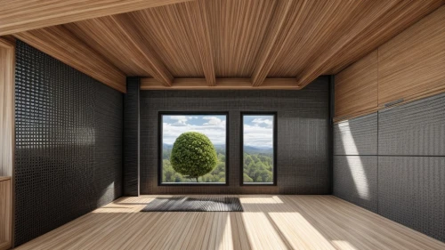 wooden sauna,japanese-style room,room divider,timber house,archidaily,patterned wood decoration,japanese architecture,lattice windows,western yellow pine,slat window,sauna,wooden wall,lattice window,folding roof,cubic house,wooden roof,hallway space,wooden house,wood window,daylighting,Interior Design,Living room,Modern,Spanish Modern Coziness