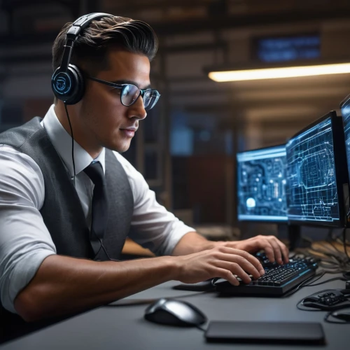 wireless headset,fractal design,man with a computer,night administrator,video editing software,dispatcher,desktop support,stock trader,cyber glasses,stock exchange broker,computer business,headset,hardware programmer,programmer,online support,noise and vibration engineer,coder,sysadmin,audio engineer,software engineering,Photography,General,Sci-Fi