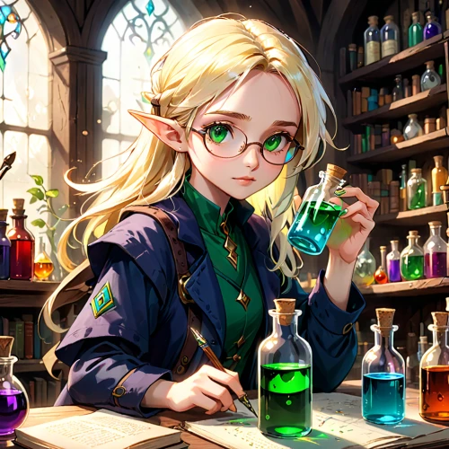 chemist,librarian,apothecary,potions,book glasses,barmaid,scholar,tutor,potion,bartender,professor,girl studying,researcher,alchemy,two glasses,bookworm,tutoring,hogwarts,pharmacy,candlemaker,Anime,Anime,Cartoon