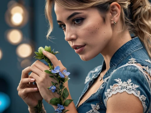 beautiful girl with flowers,floral,floral dress,blue rose,girl in flowers,vintage floral,floral background,valerian,blue flowers,holding flowers,lisianthus,vanessa (butterfly),with roses,jewelry florets,colorful floral,flowery,blue flower,catarina,lyzz flowers,flower background,Photography,General,Realistic