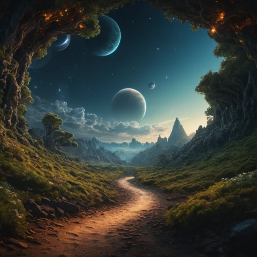 the mystical path,fantasy landscape,pathway,the path,fantasy picture,forest path,hiking path,hollow way,winding road,road of the impossible,path,lunar landscape,the way of nature,the way,fantasy art,3d fantasy,heaven gate,valley of the moon,the road to the sea,moonscape,Photography,General,Fantasy