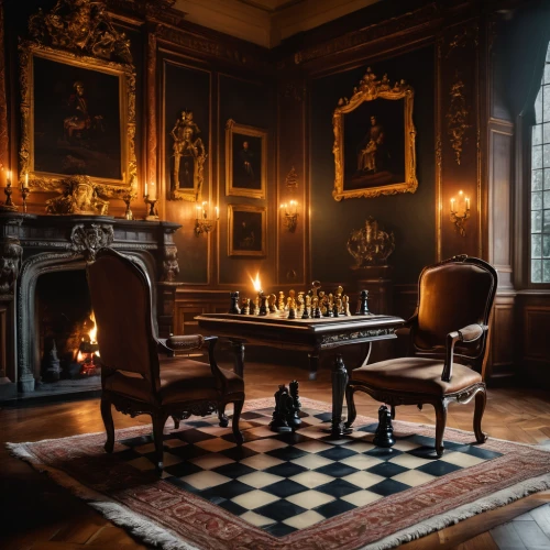 chessboards,highclere castle,chess game,chess board,elizabethan manor house,danish room,stately home,chessboard,billiard room,play chess,english draughts,ornate room,wade rooms,fireplaces,chess pieces,chess,chess player,victorian table and chairs,dandelion hall,a dark room,Photography,General,Fantasy