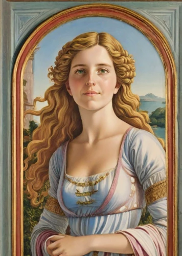 portrait of a girl,rapunzel,lacerta,merida,woman holding pie,mona lisa,la violetta,young woman,cepora judith,portrait of a woman,dulcinea,jane austen,young girl,botticelli,portrait background,woman's face,art nouveau frame,della,romantic portrait,fantasy portrait