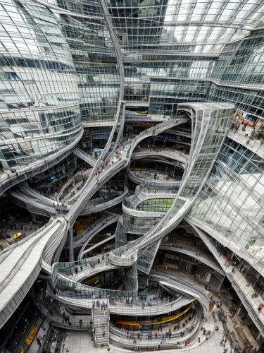 futuristic architecture,hudson yards,futuristic art museum,glass building,shanghai,chinese architecture,hongdan center,hong kong,tianjin,mixed-use,helix,underground garage,osaka station,wuhan''s virus,shard of glass,transport hub,sinuous,urban design,jewelry（architecture）,asian architecture,Commercial Space,Shopping Mall,Contemporary Industrial