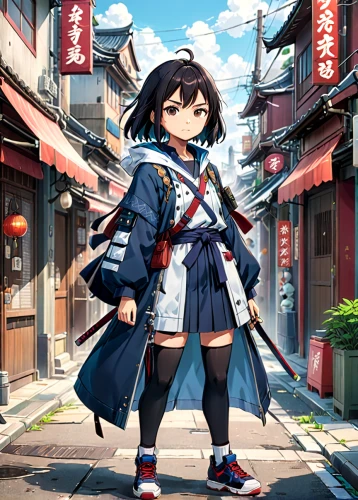 kantai collection sailor,nori,kantai,anime japanese clothing,japanese sakura background,sensoji,protected cruiser,sakura background,samurai,ganai,kenjutsu,light cruiser,torii,minamioguni,honzen-ryōri,mukimono,karasumi,izakaya,asakusa,katana,Anime,Anime,Traditional