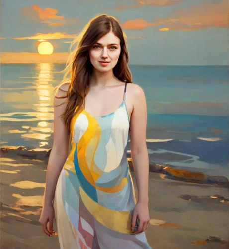 oil painting,girl in a long dress,oil painting on canvas,carol colman,young woman,girl with a dolphin,carol m highsmith,danila bagrov,mystical portrait of a girl,sea breeze,romantic portrait,girl in cloth,girl on the dune,girl on the river,girl with cloth,sun and sea,summer evening,sea landscape,girl in a long,lan thom