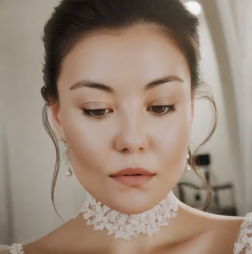 bridal jewelry,bridal,bride,bridal accessory,bridal dress,bride getting dressed,vintage makeup,applying make-up,elegant,beautiful face,ao dai,wedding details,make-up,asian woman,elegance,pores,inner mongolian beauty,the make up,make up,pearl necklaces