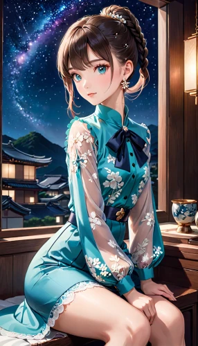 starry sky,hanbok,starry,clear night,mukimono,star sky,night sky,stars and moon,miku maekawa,star flower,night stars,milky way,the night sky,falling star,falling stars,lunar,astronomer,kimono,nightsky,starlight,Anime,Anime,General