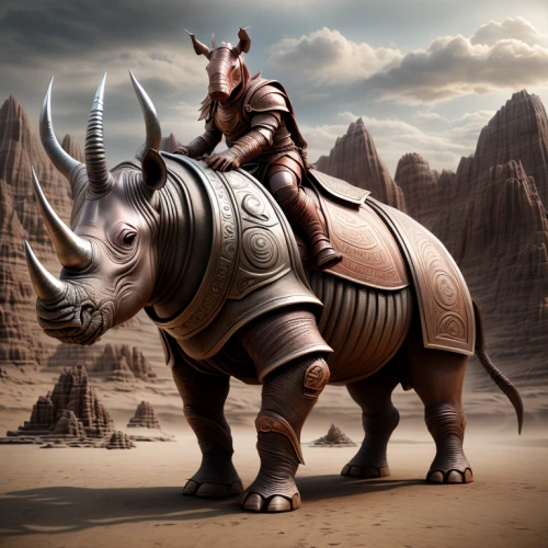 armored animal,uintatherium,rhinoceros,rhino,indian rhinoceros,oxcart,elephant ride,black rhino,pachyderm,elephantine,southern square-lipped rhinoceros,black rhinoceros,triceratops,warthog,wildebeest,tribal bull,anthropomorphized animals,electric donkey,digital compositing,ramses ii