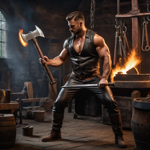blacksmith,stonemason's hammer,tinsmith,dane axe,throwing axe,a hammer,ball-peen hammer,wood shaper,axe,claw hammer,god of thunder,metalsmith,forge,wood chopping,steelworker,farrier,a carpenter,meat hammer,brick-making,iron-pour,Photography,General,Fantasy