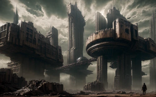 destroyed city,post-apocalyptic landscape,futuristic landscape,dystopian,dreadnought,sci fi,scifi,metropolis,ancient city,dystopia,post apocalyptic,the ruins of the,sci fiction illustration,futuristic architecture,citadel,sci - fi,sci-fi,desolation,post-apocalypse,district 9