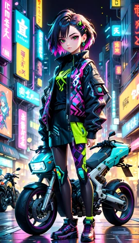 cyberpunk,neon,electric scooter,neon colors,biker,cyber,vector girl,neon lights,motorbike,neon light,e-scooter,noodle image,80's design,ultraviolet,bike,tracer,futuristic,motorcycle,scooter,80s,Anime,Anime,General