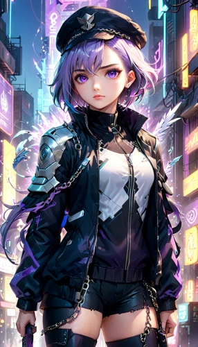 police officer,policewoman,officer,police uniforms,cyberpunk,wiz,cyber,violet,police hat,policeman,harajuku,ultraviolet,purple wallpaper,police,beret,french digital background,cyber glasses,traffic cop,anime japanese clothing,shinjuku,Anime,Anime,General