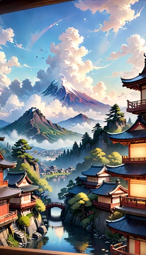 japan landscape,japanese background,japanese mountains,beautiful japan,japanese art,landscape background,world digital painting,oriental painting,tsukemono,japanese architecture,japanese sakura background,roof landscape,mountain scene,oriental,japanese culture,cool woodblock images,asian architecture,mountain landscape,japan's three great night views,mountainous landscape,Anime,Anime,General