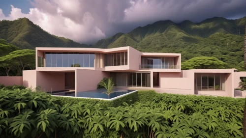 tropical house,tropical greens,dunes house,3d rendering,hawaii bamboo,eco-construction,moorea,modern house,mid century house,luxury property,napali,house in mountains,house in the mountains,luxury home,cube stilt houses,kauai,tropical island,holiday villa,tropical jungle,modern architecture,Photography,General,Realistic