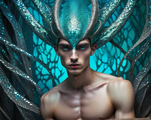 merfolk,merman,fantasy portrait,sea god,poseidon,water creature,fantasy art,god of the sea,photo manipulation,poseidon god face,sea man,photomanipulation,male elf,faery,mythical creature,daemon,faerie,elven,photoshop manipulation,shamanic,Illustration,Abstract Fantasy,Abstract Fantasy 04