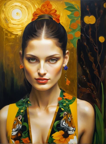 oil painting on canvas,oil painting,girl in flowers,art painting,mystical portrait of a girl,painted lady,orange blossom,meticulous painting,the garden marigold,fantasy art,girl in the garden,world digital painting,italian painter,oil on canvas,flower painting,fantasy portrait,glass painting,sunflowers in vase,oil paint,boho art,Art,Classical Oil Painting,Classical Oil Painting 16