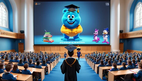 lecture hall,graduation,cartoon video game background,graduate,children's background,lecture room,school administration software,blue balloons,academic dress,graduation day,school management system,admission,graduates,graduating,mortarboard,class room,graduate hat,college graduation,animated cartoon,school design,Unique,3D,3D Character