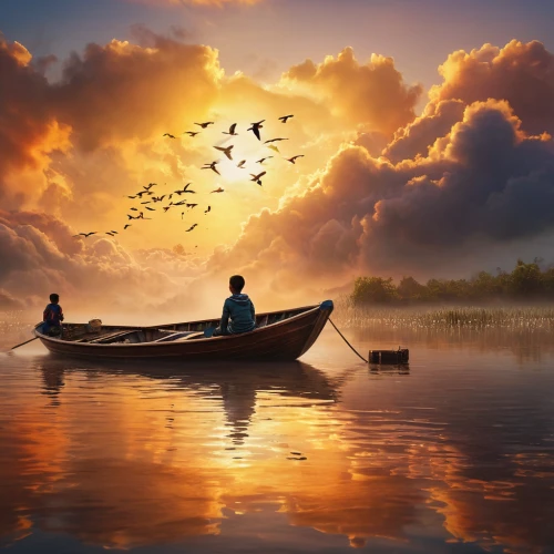 fishing float,boat landscape,fishermen,fisherman,row boat,fishing boat,old wooden boat at sunrise,people fishing,fantasy picture,long-tail boat,romantic scene,swan boat,fishing boats,canoes,rowboats,tranquility,canoe,wooden boat,rowboat,row-boat,Photography,General,Natural