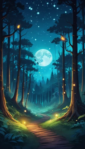 forest background,forest of dreams,enchanted forest,fairy forest,forest path,forest landscape,forest dark,forest,fairytale forest,night scene,moonlit night,haunted forest,cartoon video game background,forest glade,the forest,elven forest,fantasy landscape,landscape background,fireflies,forest walk,Conceptual Art,Fantasy,Fantasy 02