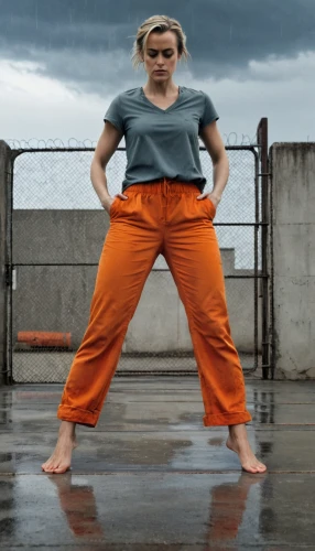 rain pants,orange,orla,stormy,trousers,orange half,qi gong,woman free skating,shaolin kung fu,digital compositing,baguazhang,eleven,concrete background,orange color,tangerine,murcott orange,menswear for women,girl in overalls,aperol,fighting stance,Photography,Documentary Photography,Documentary Photography 27