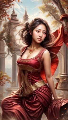 oriental princess,asian woman,chinese art,oriental girl,oriental painting,fantasy art,mulan,fantasy picture,autumn background,fantasy portrait,red tunic,asian culture,fairy tale character,fantasy woman,oriental,chinese background,portrait background,asian costume,vietnamese woman,oriental longhair,Common,Common,None