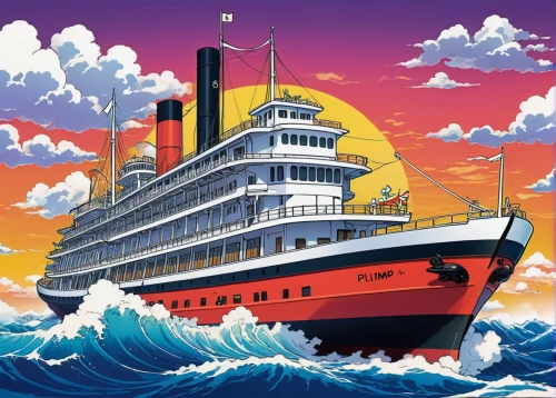 ocean liner,troopship,passenger ship,sea fantasy,cruise ship,queen mary 2,royal yacht,panamax,reefer ship,hospital ship,caravel,baltimore clipper,motor ship,shipping industry,star line art,ship of the line,factory ship,ship travel,the ship,hashima,Illustration,Japanese style,Japanese Style 04