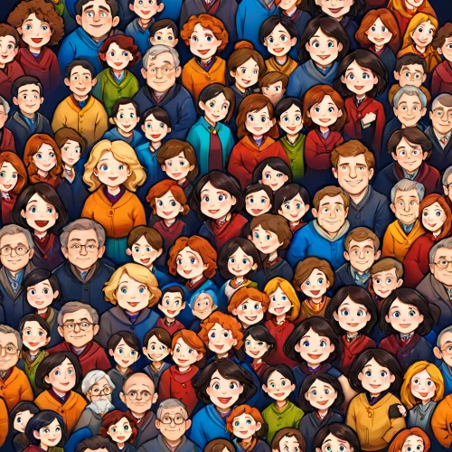 vector people,cartoon people,retro cartoon people,people characters,peoples,avatars,group of people,little people,people,persons,crowded,acerola family,villagers,crowd of people,tiny people,characters,personages,ginger family,seamless pattern,audience,Anime,Anime,Cartoon