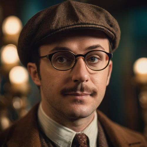 silver framed glasses,man portraits,flat cap,lace round frames,reading glasses,oval frame,librarian,professor,men's hat,men hat,men's hats,stovepipe hat,stitch frames,brown hat,bowler hat,beatenberg,brown cap,film actor,artist portrait,blogger icon,Photography,General,Cinematic