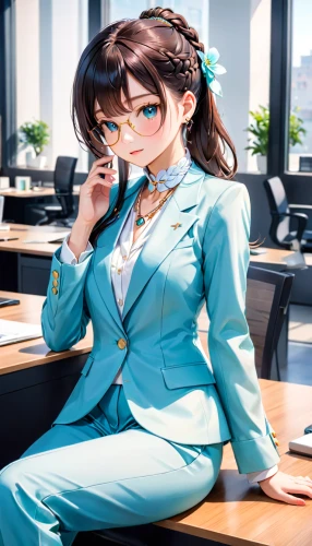 business girl,business woman,mikuru asahina,secretary,office worker,honmei choco,businesswoman,receptionist,navy suit,blur office background,business angel,business women,kotobukiya,cyan,telephone operator,suit,ceo,corporate,office desk,desk,Anime,Anime,General