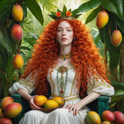 orange blossom,oranges,diamond mandarin,orange tree,loquat,fruit-of-the-passion,valencia orange,mandarin orange,oranges half,kumquat,fantasy portrait,vitamin c,fruit of the sun,merida,tangerine,the fruit,kumquats,tangerine tree,elizabeth i,fruitful,Illustration,Realistic Fantasy,Realistic Fantasy 05